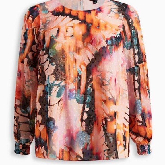 Torrid Chiffon Clip Dot Butterfly Blouson Sz: 1X (14-16) - Picture 4 of 4